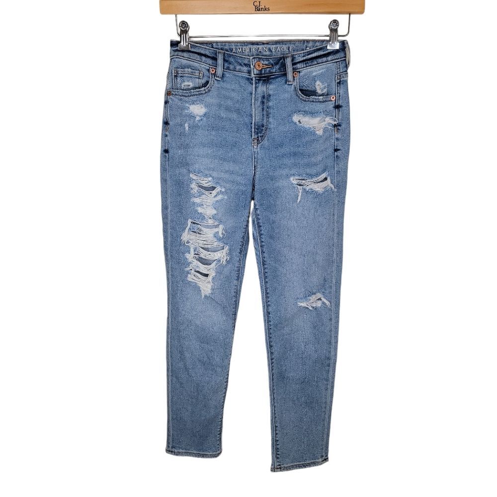 American Eagle Stretch Mom Jeans ripped Size 0